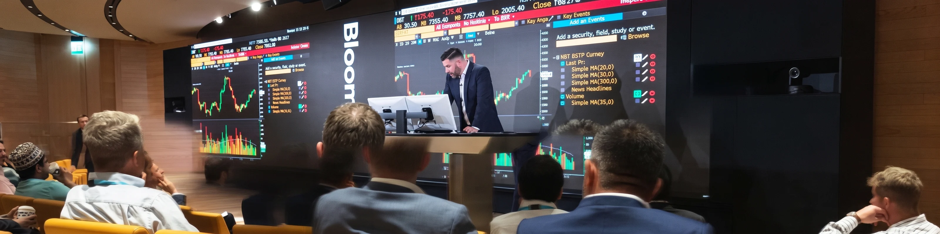 Eoghan Leahy presenting trading systems on the Bloomberg terminal
